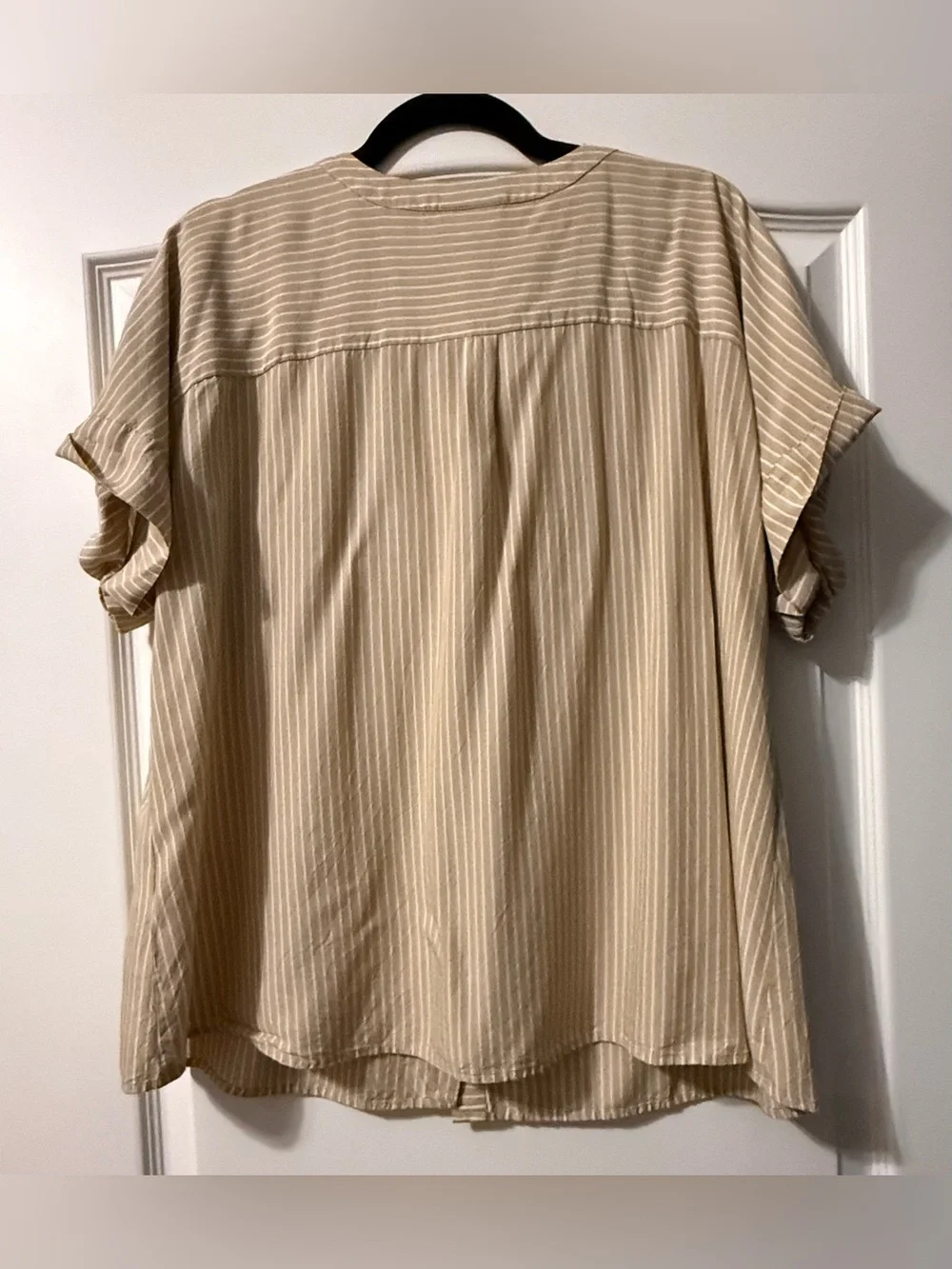 J. Jill Rayon Tan and White Striped Button-Down Shirt - Picture 3 of 5